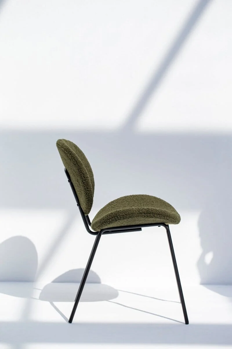Brinley Dark Olive Boucle Dining Chair with Metal Legs - Image 3