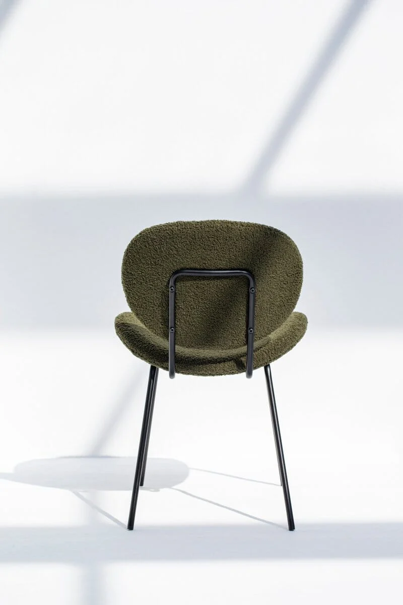 Brinley Dark Olive Boucle Dining Chair with Metal Legs - Image 4