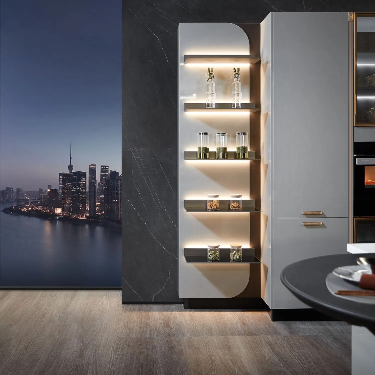 Elegant High Gloss White Modular Kitchen Cabinet Set - Image 2