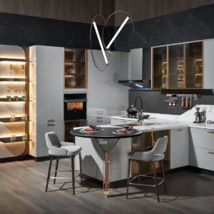 Elegant High Gloss White Modular Kitchen Cabinet Set