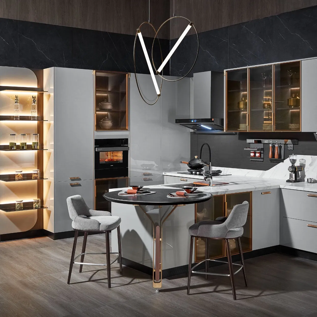 Elegant High Gloss White Modular Kitchen Cabinet Set