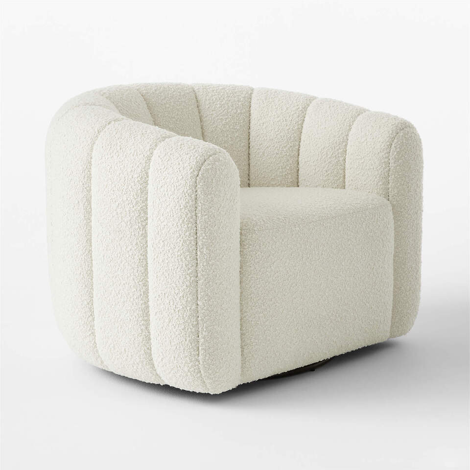Fitz Channeled White Boucle Swivel Chair - Image 4