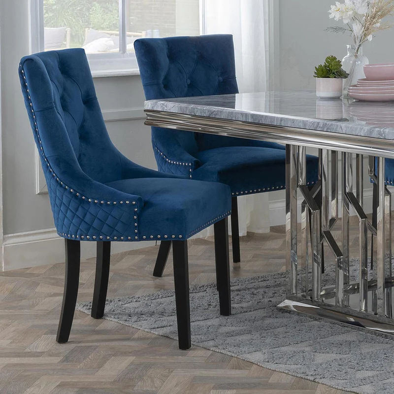 Lion Knocker Back Dining Chair - Blue Fabric