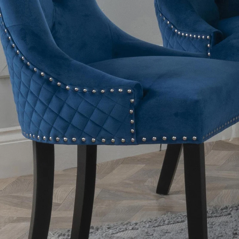 Lion Knocker Back Dining Chair - Blue Fabric - Image 2