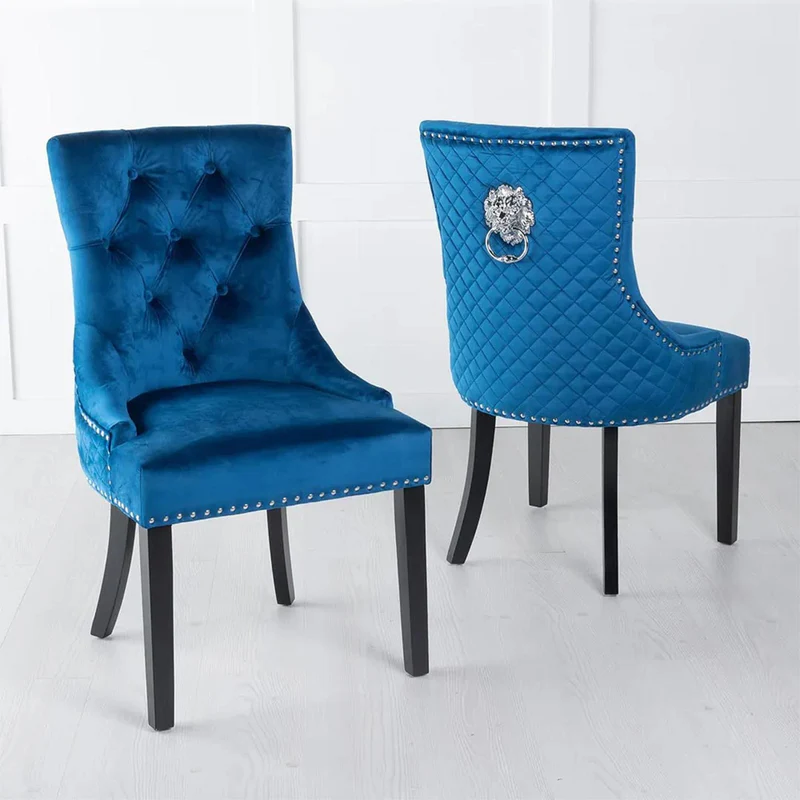 Lion Knocker Back Dining Chair - Blue Fabric - Image 3