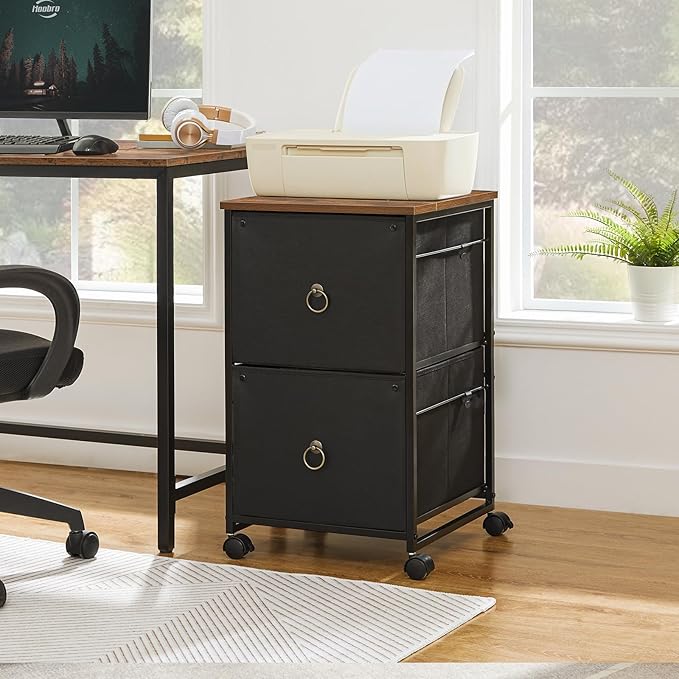 Mobile File Cabinet Rolling Office Filing Cabinet with 2 Fabric Drawers - Image 2
