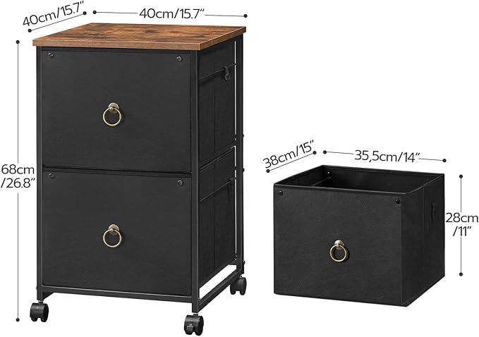 Mobile File Cabinet Rolling Office Filing Cabinet with 2 Fabric Drawers - Image 3