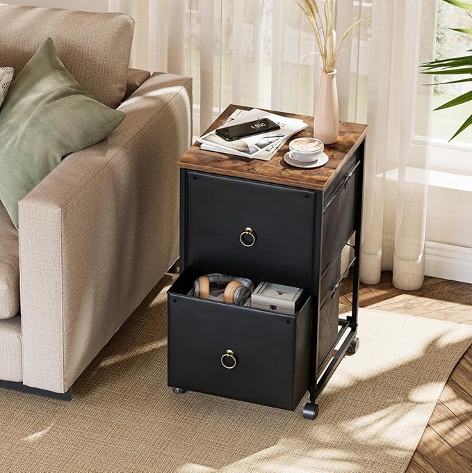 Mobile File Cabinet Rolling Office Filing Cabinet with 2 Fabric Drawers - Image 4
